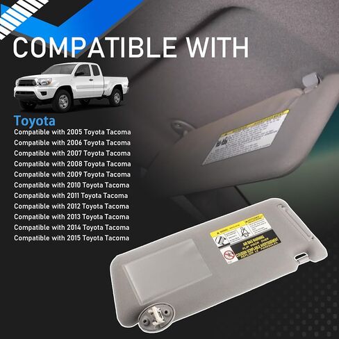 7432004210B0 Driver Side Sun Visor with Light Compatible with 2005-2015 Toyota Tacoma Front Left Sun Protection Shade Gray Replaces 7431004120B0 in Saudi Arabia