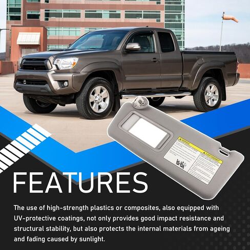 7432004210B0 Driver Side Sun Visor with Light Compatible with 2005-2015 Toyota Tacoma Front Left Sun Protection Shade Gray Replaces 7431004120B0 in Saudi Arabia
