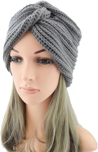 Women's Knitted Crossed Turban Hat Beanie Hats Winter Crochet Hat for Women Soft Warm Hats in Saudi Arabia