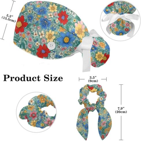 Scrub Caps Women, Surgical Caps with Ponytail Pouch and Buttons, Nurse Bouffant Adjustable, Florals Pastorable Flower Vintage in Kuwait