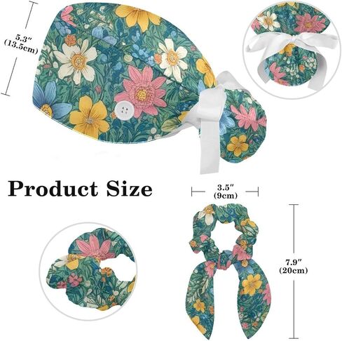 Scrub Caps Women, Surgical Caps with Ponytail Pouch and Buttons, Nurse Bouffant Adjustable, Florals Pastorable Flower Vintage in Kuwait