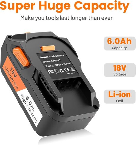 2-Pack 6.0Ah 18V Lithium Battery R840087 and Battery Charger Kit Compatible with Ridgid AEG in Saudi Arabia