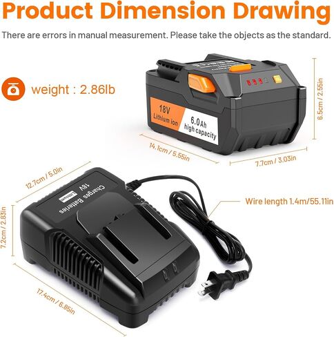 2-Pack 6.0Ah 18V Lithium Battery R840087 and Battery Charger Kit Compatible with Ridgid AEG in Saudi Arabia