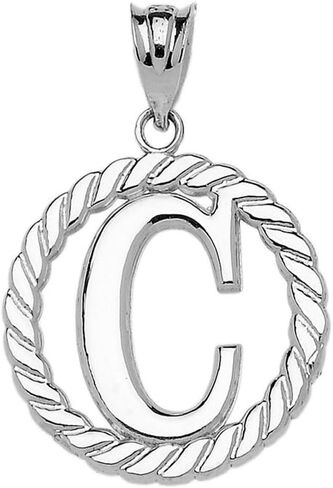 High Polish 925 Sterling Silver Roped Circle "C" Initial Charm Pendant in Saudi Arabia