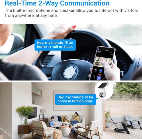 1080p Security Camera Wireless with Solar Panel, Smart AI Human Detection, 2-Way Audio, Color Night Vision, 2.4G WiFi, Cloud Storage, Indoor/Outdoor Surveillance Bullet Cam in Kuwait