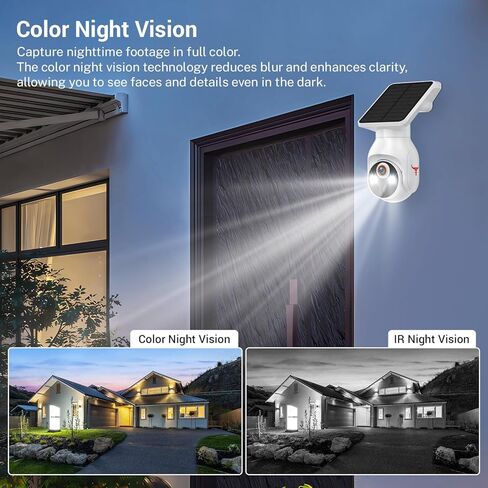 1080p Security Camera Wireless with Solar Panel, Smart AI Human Detection, 2-Way Audio, Color Night Vision, 2.4G WiFi, Cloud Storage, Indoor/Outdoor Surveillance Bullet Cam in Kuwait
