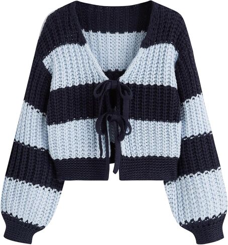 CIDER Striped Sweater Women V Neck Tie Front Knit Cardigan Oversized Trendy Sweaters for Women Fall in Saudi Arabia