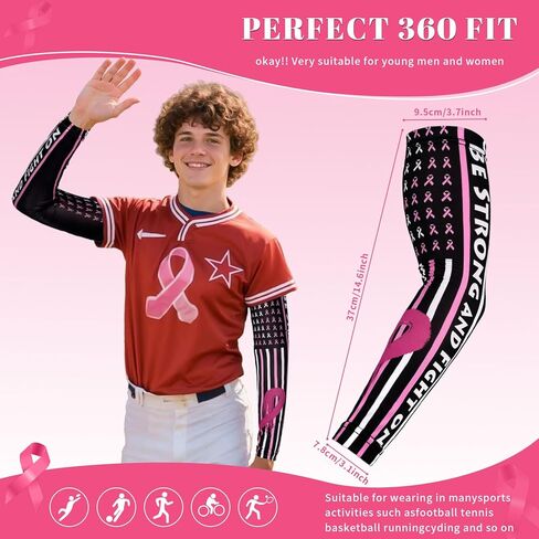 أكمام للتوعية بسرطان الثدي، أكمام للذراع بشريط وردي لكرة القدم، زوج واحد من أكمام الذراع لسرطان الثدي للبالغين من الرجال والنساء in Kuwait