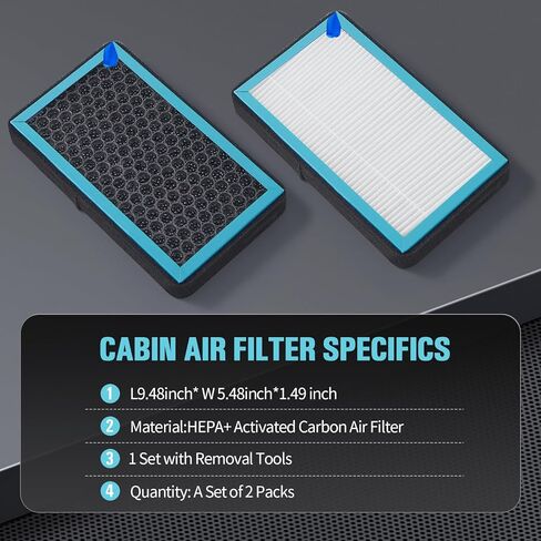 قطعتان من فلتر هواء المقصورة مع الكربون المنشط، متوافق مع طراز Tesla 3 وملحقات فلتر هواء المقصورة Y HEPA (2016-2025) وملحقات استبدال فلتر هواء المقصورة مع أدوات التثبيت in Kuwait