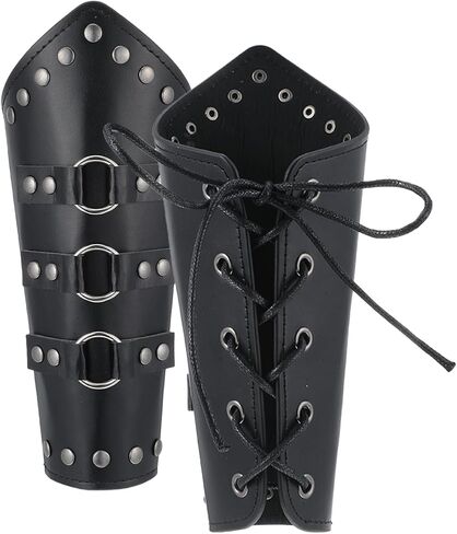 Thinp 2 Pcs Faux Leather Arm Guards, Leather Bracers Adjustable Leathers Gauntlet Wristband Medieval Arm Protector with Belt Buckle Halloween Cosplay Costume Accessory for Men Women (Black) in Saudi Arabia