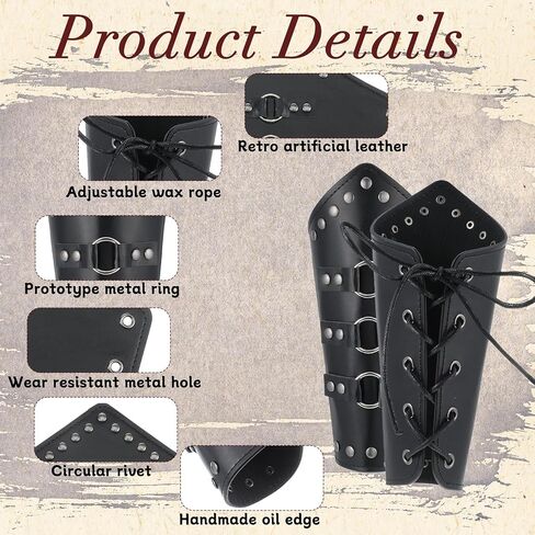 Thinp 2 Pcs Faux Leather Arm Guards, Leather Bracers Adjustable Leathers Gauntlet Wristband Medieval Arm Protector with Belt Buckle Halloween Cosplay Costume Accessory for Men Women (Black) in Saudi Arabia