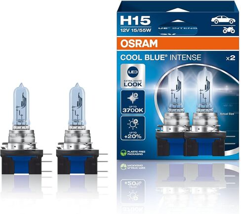 OSRAM COOL BLUE INTENSE H15, +20% more brightness, up to 3,700K, halogen headlight lamp, LED look, duo box (2 lamps) 64176CBN-HCB in Saudi Arabia
