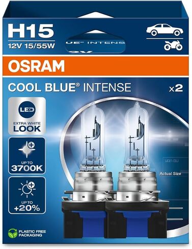 OSRAM COOL BLUE INTENSE H15, +20% more brightness, up to 3,700K, halogen headlight lamp, LED look, duo box (2 lamps) 64176CBN-HCB in Saudi Arabia