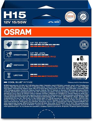OSRAM COOL BLUE INTENSE H15, +20% more brightness, up to 3,700K, halogen headlight lamp, LED look, duo box (2 lamps) 64176CBN-HCB in Saudi Arabia