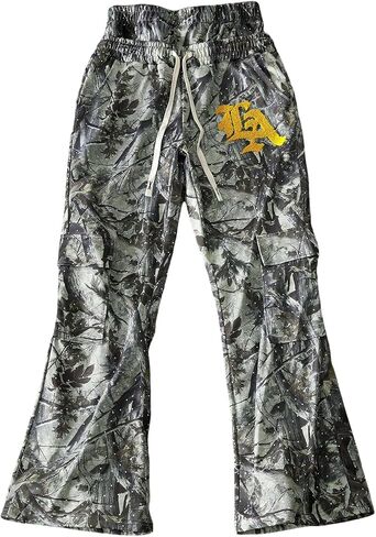 Men's Camo Flare Sweatpants Streetwear Drawstring Waist Workout Cargo Pants with Flap Pockets in Saudi Arabia