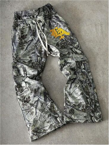 Men's Camo Flare Sweatpants Streetwear Drawstring Waist Workout Cargo Pants with Flap Pockets in Saudi Arabia