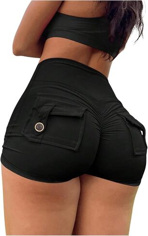 OYOANGLE Women Pocket Shorts 3" Scrunch Butt Workout Cargo Shorts High Waisted Yoga Booty Lifting Gym Bottom in Saudi Arabia