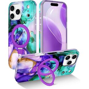 Lamcase for iPhone 16 Pro Case with Magnetic Invisible Ring Stand [Compatible with MagSafe], Full Body Rugged Slim Women Men Girl Shockproof Marble Pattern Design Case, Violet in Saudi Arabia