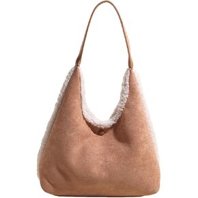 Suede Handbag for Women Shoulder Bag with Lamb Wool Vintage Soft Plush Top Handle Bag Large Capacity Tote Bag in Saudi Arabia