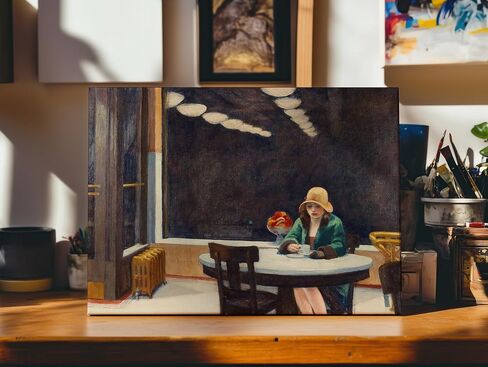 Poster Master Vintage Automat Painting Canvas - Retro Woman Drinking Coffee Print - Moody Art - Realism Wall Design - Aesthetic Art - Kitchen or Restaurant Wall Decor - Available in 8x10 to 30x40 in Saudi Arabia