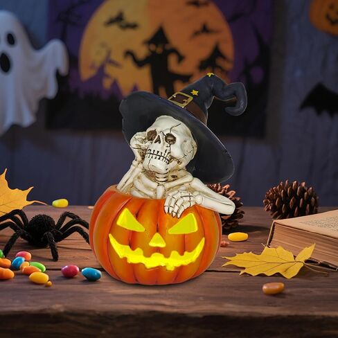 Halloween Cat Decorations in Pumpkin: Indoor Ornament with Witch Hat for Home Office Fireplace Party Ideal Gift for Cat Lovers (Female) in Saudi Arabia