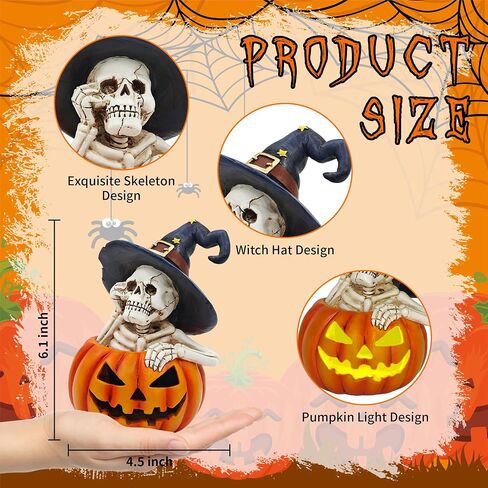 Halloween Cat Decorations in Pumpkin: Indoor Ornament with Witch Hat for Home Office Fireplace Party Ideal Gift for Cat Lovers (Female) in Saudi Arabia