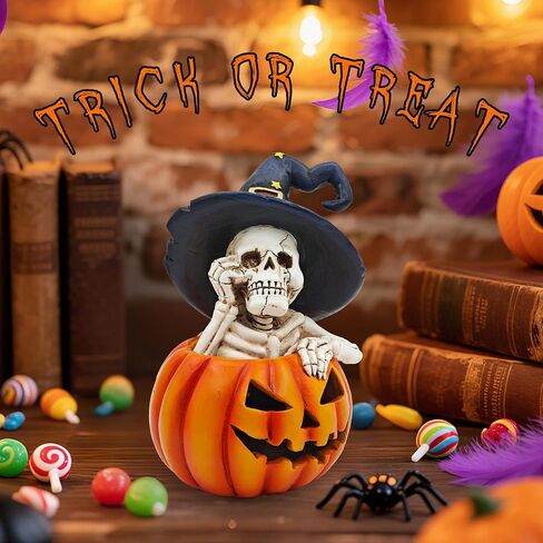 Halloween Cat Decorations in Pumpkin: Indoor Ornament with Witch Hat for Home Office Fireplace Party Ideal Gift for Cat Lovers (Female) in Saudi Arabia