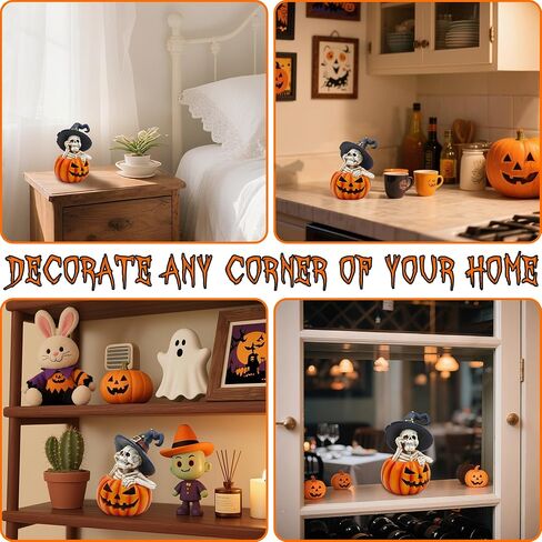Halloween Cat Decorations in Pumpkin: Indoor Ornament with Witch Hat for Home Office Fireplace Party Ideal Gift for Cat Lovers (Female) in Saudi Arabia