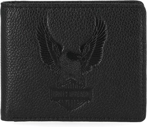 Harley-Davidson Men's Pebble Leather Classic Eagle Billfold Wallet - Black in Saudi Arabia