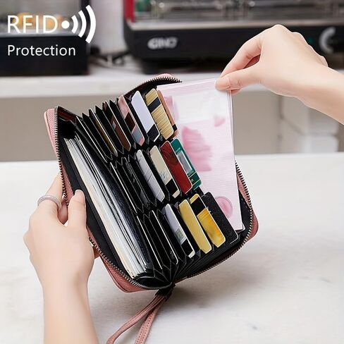 محفظة طويلة بنية مكونة من 36 فتحة لحجب RFID - منظم بلون موحد للجنسين مع مقصورتين للفواتير لبطاقات الائتمان/بطاقات العمل والنقود in Saudi Arabia