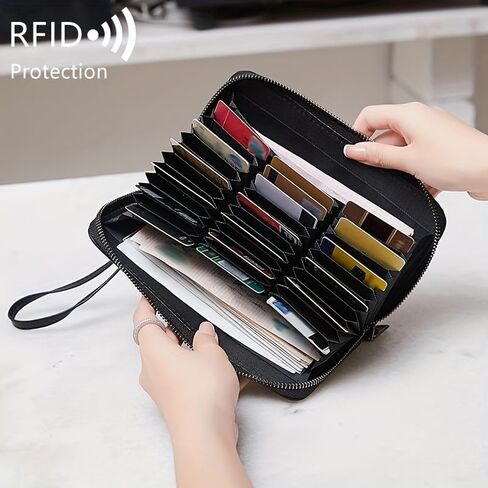 محفظة طويلة بنية مكونة من 36 فتحة لحجب RFID - منظم بلون موحد للجنسين مع مقصورتين للفواتير لبطاقات الائتمان/بطاقات العمل والنقود in Saudi Arabia