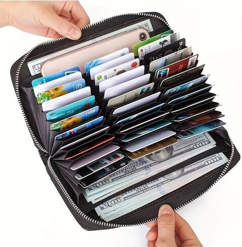 محفظة طويلة بنية مكونة من 36 فتحة لحجب RFID - منظم بلون موحد للجنسين مع مقصورتين للفواتير لبطاقات الائتمان/بطاقات العمل والنقود in Saudi Arabia