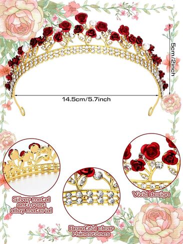 5 Pcs Halloween Rose Princess Costume Accessories Set - Crown, Necklace, Yellow Gloves, Bow Hair Clip, Artificial Rose for Women Halloween Fairy Tale Cosplay or Birthday Party in Saudi Arabia