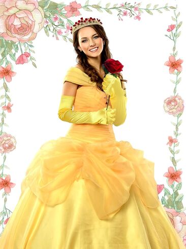 5 Pcs Halloween Rose Princess Costume Accessories Set - Crown, Necklace, Yellow Gloves, Bow Hair Clip, Artificial Rose for Women Halloween Fairy Tale Cosplay or Birthday Party in Saudi Arabia