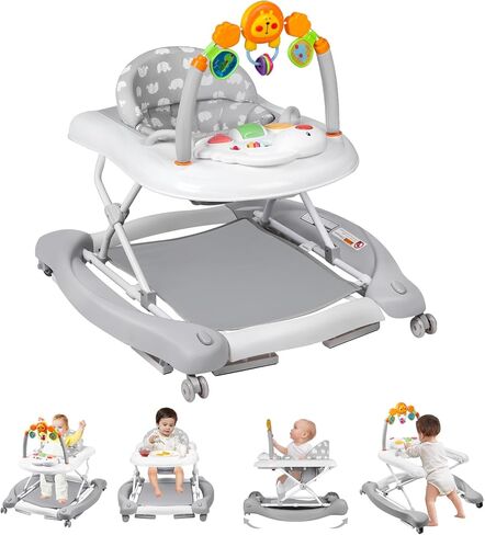 5 in 1 Foldable Baby Walker for Boys Girls Infant 6-12 Months | Walkers for Babies with Bouncer, Rocker, Feeding Tray, Music, Adjustable Heights & Wheels, Seat Activity Walker in Saudi Arabia