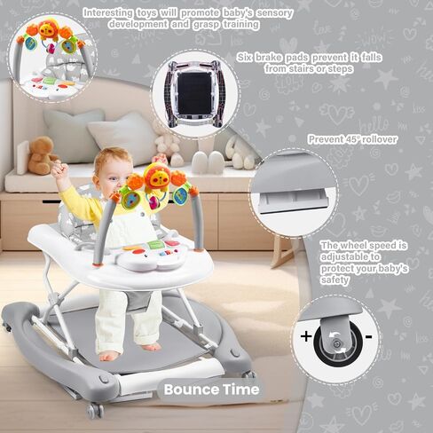 5 in 1 Foldable Baby Walker for Boys Girls Infant 6-12 Months | Walkers for Babies with Bouncer, Rocker, Feeding Tray, Music, Adjustable Heights & Wheels, Seat Activity Walker in Saudi Arabia