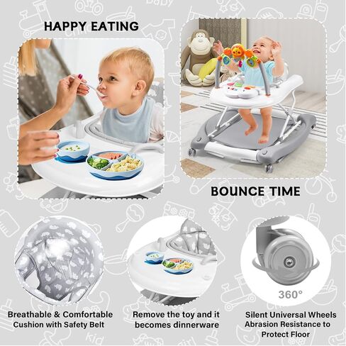 5 in 1 Foldable Baby Walker for Boys Girls Infant 6-12 Months | Walkers for Babies with Bouncer, Rocker, Feeding Tray, Music, Adjustable Heights & Wheels, Seat Activity Walker in Saudi Arabia
