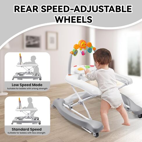 5 in 1 Foldable Baby Walker for Boys Girls Infant 6-12 Months | Walkers for Babies with Bouncer, Rocker, Feeding Tray, Music, Adjustable Heights & Wheels, Seat Activity Walker in Saudi Arabia