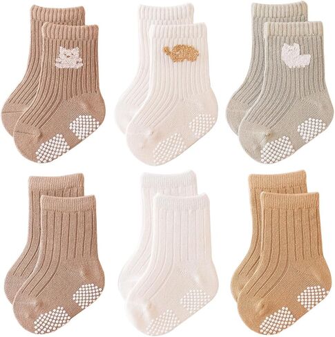 Baby Grip Socks Non Slip Grips Girls Boys Ankle Crew Newborn Infant Toddler Kids Casual Anti Skid Socks in Kuwait