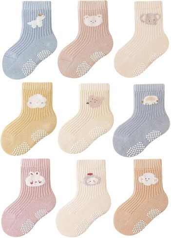 Baby Grip Socks Non Slip Grips Girls Boys Ankle Crew Newborn Infant Toddler Kids Casual Anti Skid Socks in Kuwait