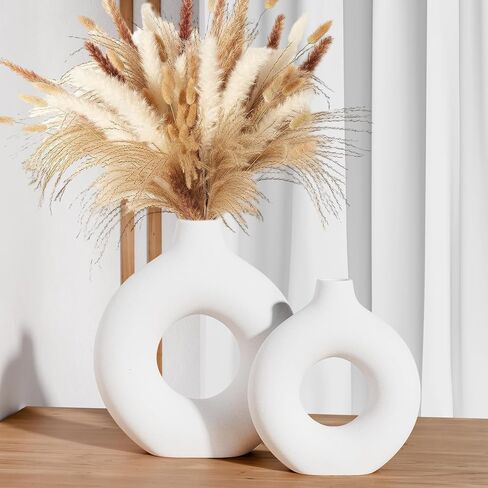 مزهريات سيراميك بيضاء للديكور، مجموعة مزهريات سيراميك لديكور المنزل مكونة من 2، مزهريات لتزيين غرفة الشمال، مزهرية زخرفية بسيطة لطاولة مركزية لحفلات الزفاف وغرفة المعيشة والمكتب وديكور المنزل in Kuwait