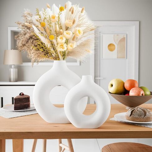 مزهريات سيراميك بيضاء للديكور، مجموعة مزهريات سيراميك لديكور المنزل مكونة من 2، مزهريات لتزيين غرفة الشمال، مزهرية زخرفية بسيطة لطاولة مركزية لحفلات الزفاف وغرفة المعيشة والمكتب وديكور المنزل in Kuwait