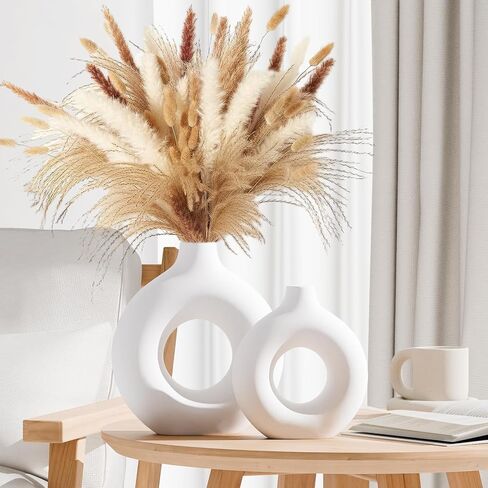 مزهريات سيراميك بيضاء للديكور، مجموعة مزهريات سيراميك لديكور المنزل مكونة من 2، مزهريات لتزيين غرفة الشمال، مزهرية زخرفية بسيطة لطاولة مركزية لحفلات الزفاف وغرفة المعيشة والمكتب وديكور المنزل in Kuwait