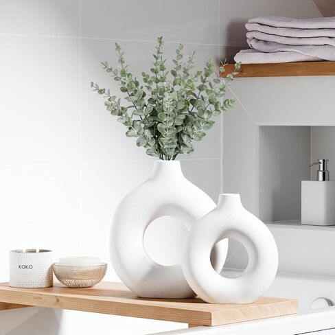 مزهريات سيراميك بيضاء للديكور، مجموعة مزهريات سيراميك لديكور المنزل مكونة من 2، مزهريات لتزيين غرفة الشمال، مزهرية زخرفية بسيطة لطاولة مركزية لحفلات الزفاف وغرفة المعيشة والمكتب وديكور المنزل in Kuwait