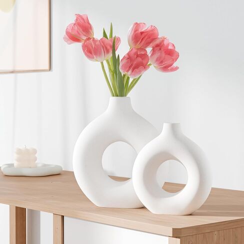 مزهريات سيراميك بيضاء للديكور، مجموعة مزهريات سيراميك لديكور المنزل مكونة من 2، مزهريات لتزيين غرفة الشمال، مزهرية زخرفية بسيطة لطاولة مركزية لحفلات الزفاف وغرفة المعيشة والمكتب وديكور المنزل in Kuwait