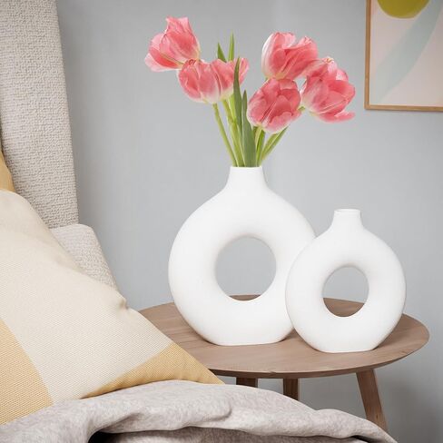 مزهريات سيراميك بيضاء للديكور، مجموعة مزهريات سيراميك لديكور المنزل مكونة من 2، مزهريات لتزيين غرفة الشمال، مزهرية زخرفية بسيطة لطاولة مركزية لحفلات الزفاف وغرفة المعيشة والمكتب وديكور المنزل in Kuwait