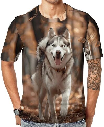 Husky Dog Leaves Men's T-Shirts Short Sleeve Tee Hawaiian Shirt Summer Tops Casual Workout Shirts in Saudi Arabia
