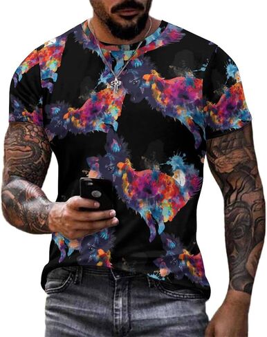 Tie Dye Chihuahua Rainbow Print Dog Men's T-Shirts Short Sleeve Tee Hawaiian Shirt Summer Tops Casual Workout Shirts in Saudi Arabia