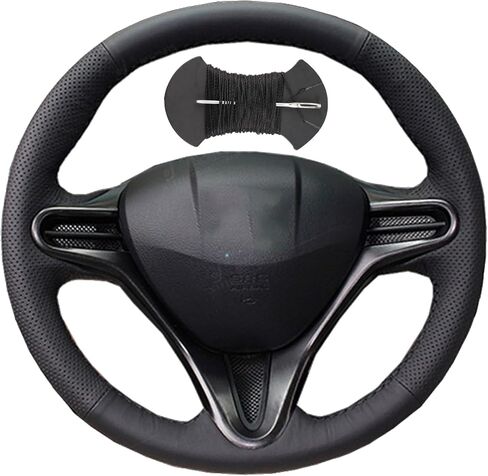 غطاء عجلة قيادة السيارة من الألياف الدقيقة بخياطة جلدية مناسب لسيارة Honda Civic 2004-2011 8th MK8، Honda Civic 8 2006-2009 (3-Spoke) Old Civic 2004-2011 (3-Spoke)، أسود in Kuwait