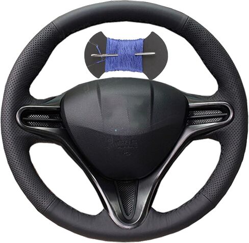 غطاء عجلة قيادة السيارة من الألياف الدقيقة بخياطة جلدية مناسب لسيارة Honda Civic 2004-2011 8th MK8، Honda Civic 8 2006-2009 (3-Spoke) Old Civic 2004-2011 (3-Spoke)، أسود in Kuwait
